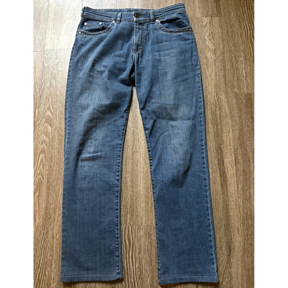 Gardeur Nevio Mens Blue Denim Jeans 35x33 Regular Fit Straight Mid Rise